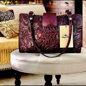 NWT Patricia Nash Hand Tooled Collection Florence Rienzo Italian Leather Satchel